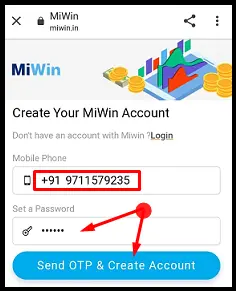 MiWin App Create Account