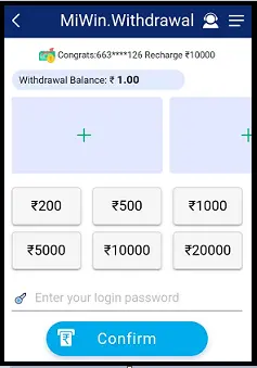 MiWin App Withdraw In Bank Account
