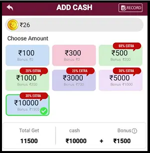 A1 Rummy App Add Cash Offer