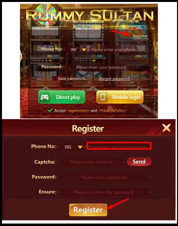 Register Mobile Number in Rummy Sultan App